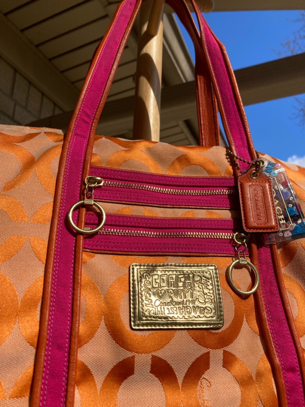 Coach Poppy Orange Signature Print Large Zipper Top Tote Bag 2009 KO994 13826 - Picture 3 of 17